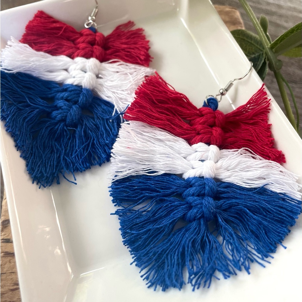 Boho red white blue earrings